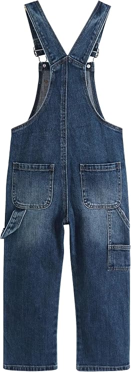 KIDSCOOL Little Big Girls Cargo Denim Overalls 3-Button Side Jeans Jumpsuit