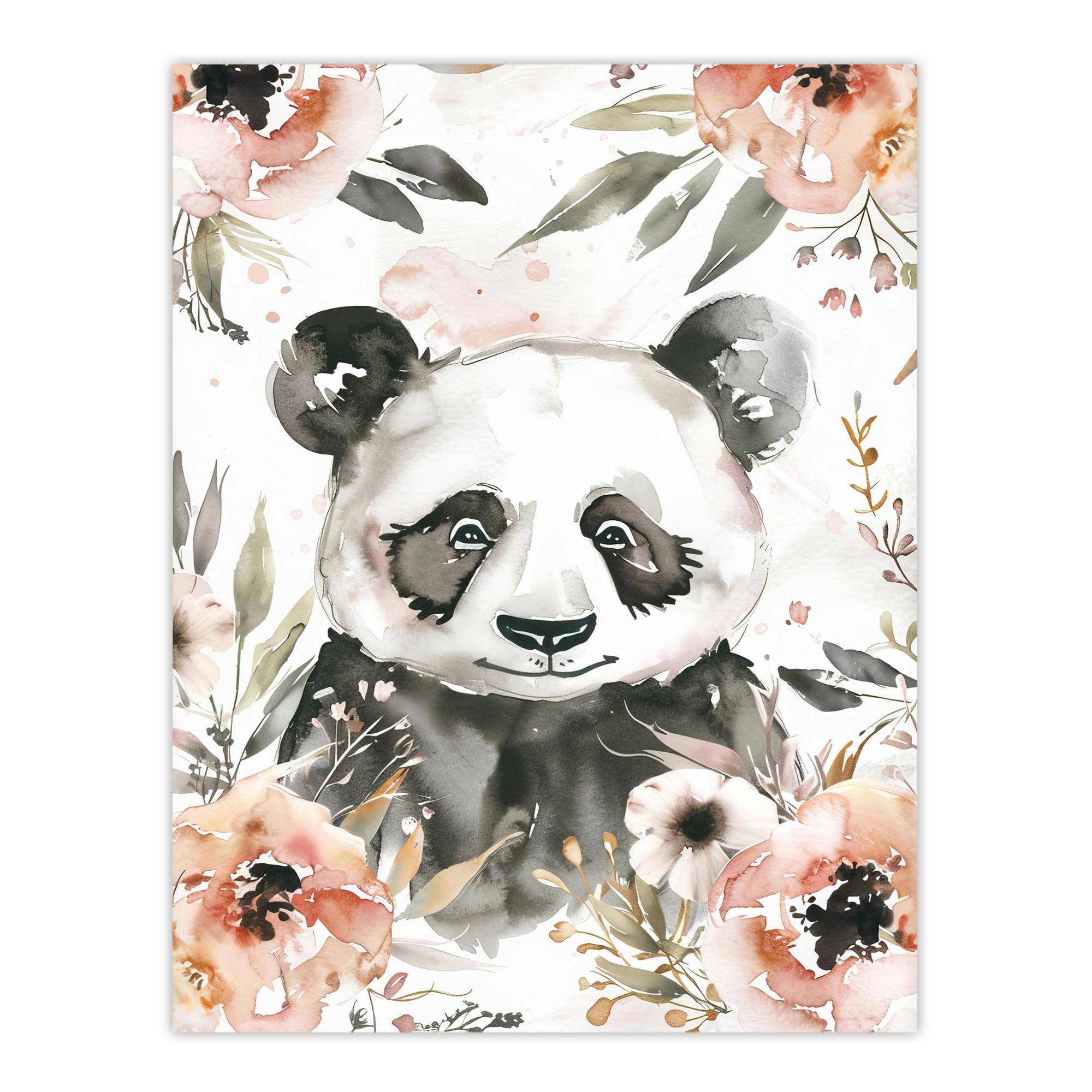 Artery8 Sweet Panda Watercolour Portrait Wildflowers Cute Living Room Extra Large XL Wall Art Poster Print