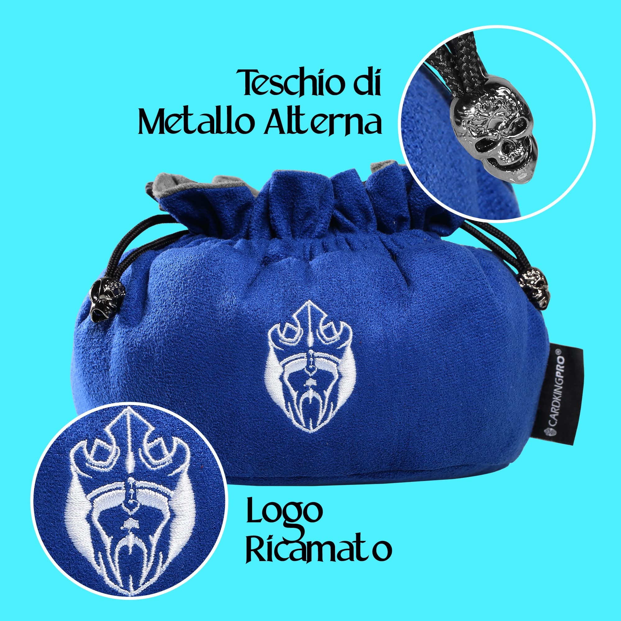 CardKingPro Immense Dice Bag con Tasche - Azzurro - capacità 150+ Dadi - Ottimo Organizzatore per Collezionisti di Dadi, Perfetto per Dungeons & Dragons [Design Brevettato]