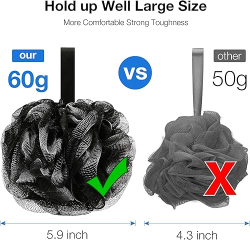 Miniatura 4 de Esponja de baño para ducha (2.12oz, 4 unidades), esponja exfoliante para el cuerpo para mujeres y hombres, negro.