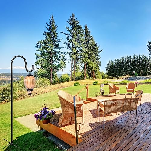 Miniatura 4 de Ganchos de pastor para exteriores, 1 paquete de poste de comedero de pájaros de 46 pulgadas con base de 5 puntas para linterna colgante, comedero de