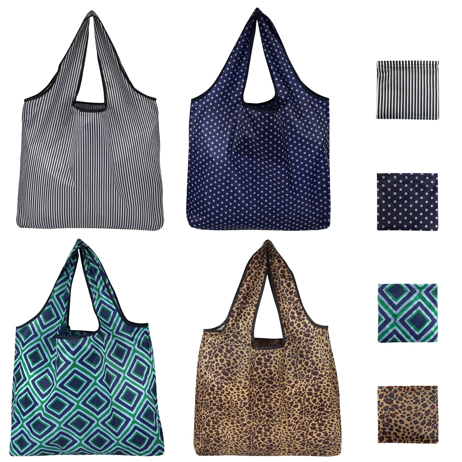 HapSmile 4 Pcs Reusable Shopping Bags Foldable, Fold Up Shopping Bag in Pouch Portable High Capacity, Foldable Shoppings Bag Waterproof for Daily Use, Travel, Picnic, 40 × 46cm