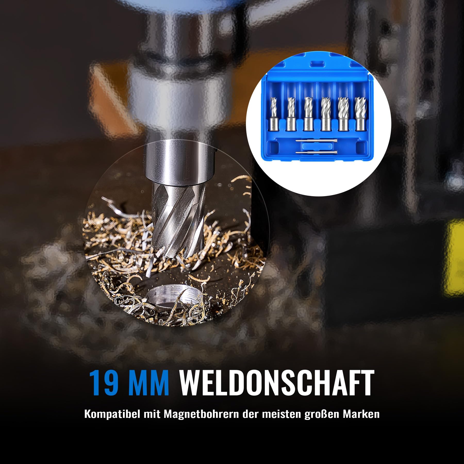 ZELCAN Kernbohrer-Satz HSS mit Weldonschaft (3/4") Schnitttiefe 30 mm Beinhaltet 6 Kernbohrer 12, 14, 16, 18, 20, 22 mm und 2 Auswerferstift, 8-teilig