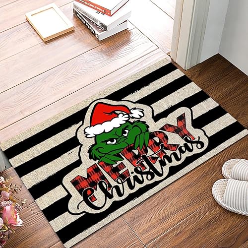 Divertidos tapetes de bienvenida para interiores, diseño de Navidad, Navidad, con diseño de rayas, con parte trasera de goma antideslizante, tapete