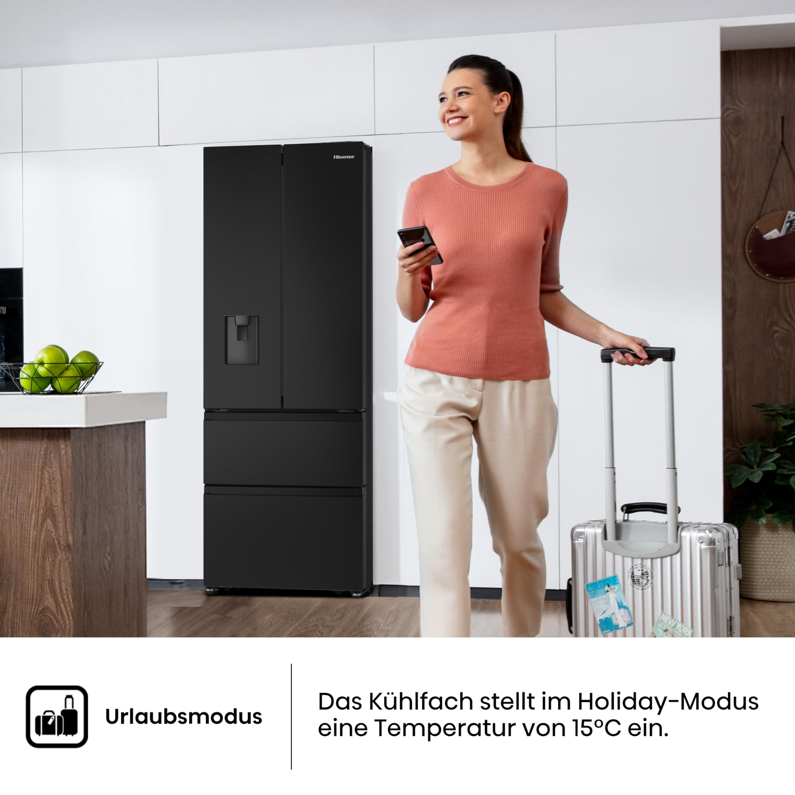 Hisense RF632N4WFE French Door Kühlschrank mit Wasserspender 70cm 485L Schwarz Energieklasse E