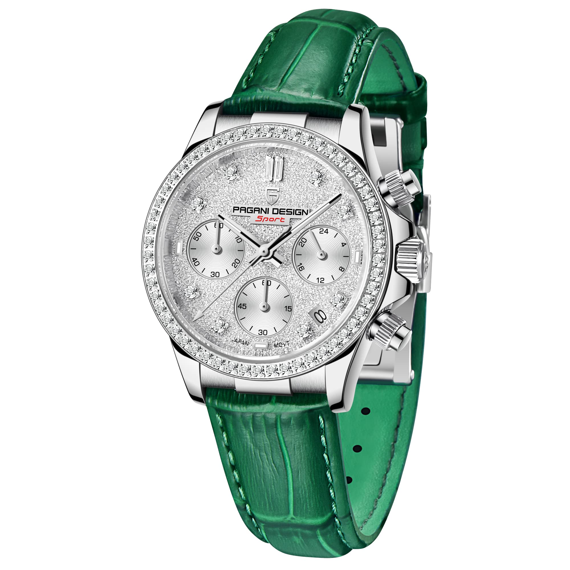 Pagani Design Lusso Donna Orologio al Quarzo Diamanti Movimento Giapponese Sintetico Zaffiro Acciaio Inox Cinturino Pelle Impermeabile Cronografo Multifunzione Orologi