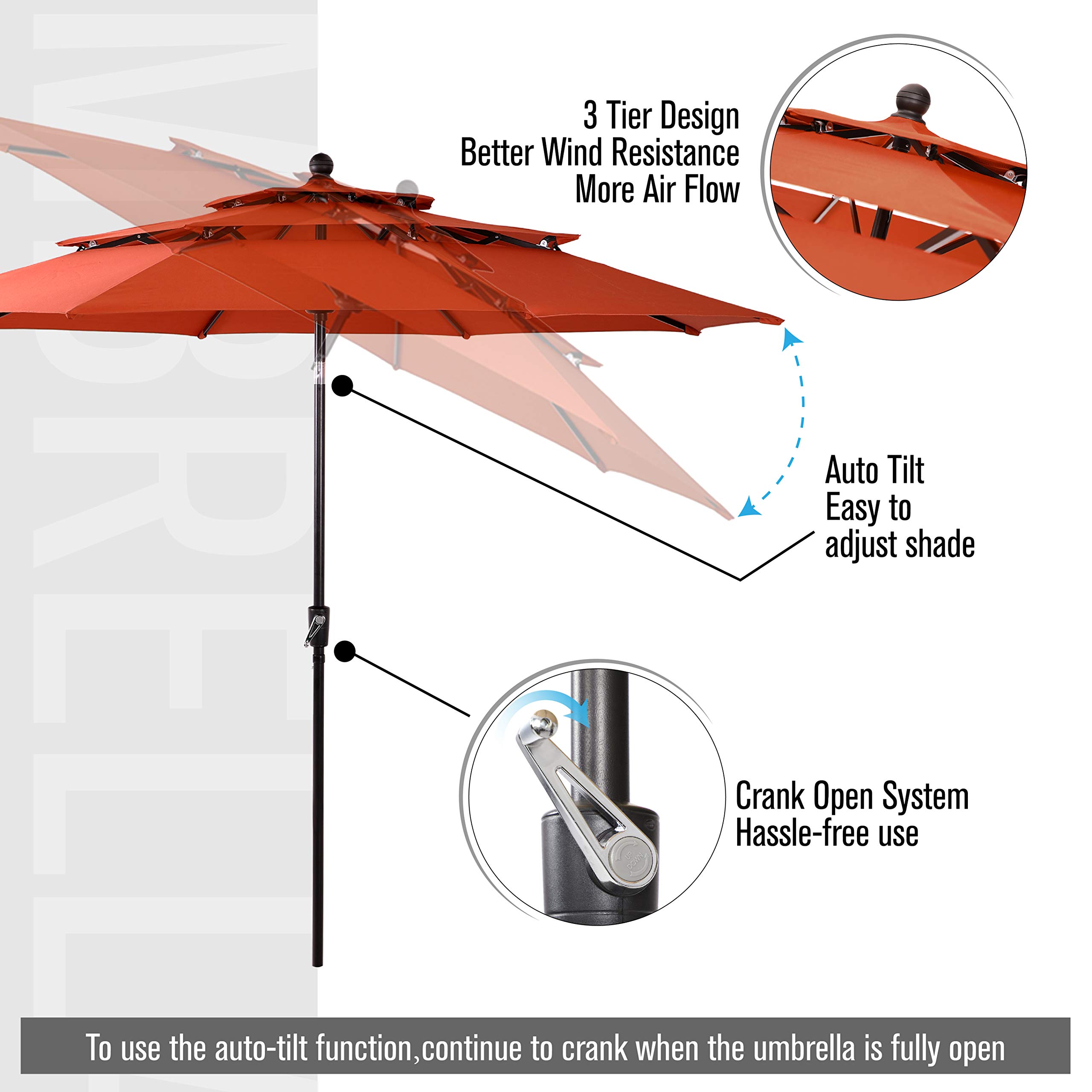 Amazon Com Phi Villa 10ft 3 Tier Auto Tilt Patio Umbrella Outdoor Double Vented Umbrella Orange Red Garden Outdoor