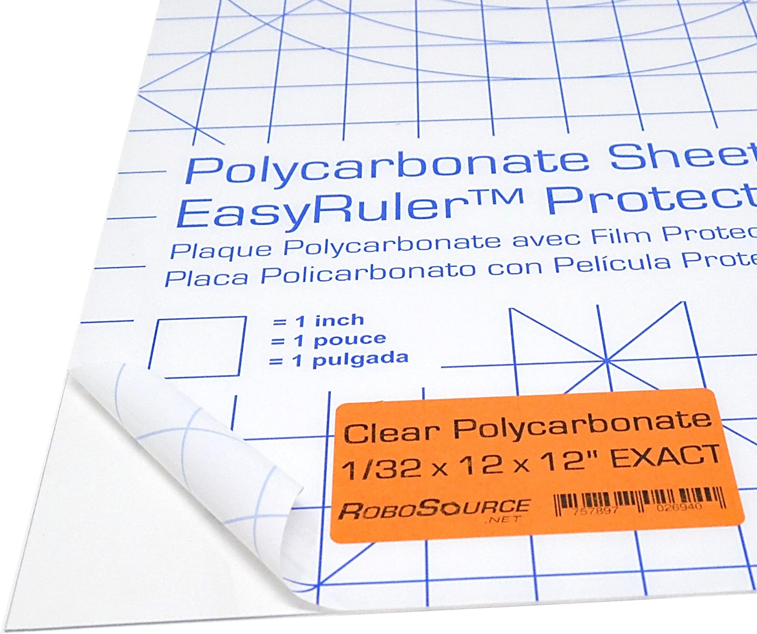 Polycarbonate Clear Plastic Sheet 12" X 12" X 0.030" (1/32") Exact with EasyRuler Film, Shatter Resistant, Easy to Cut, Bend, Mold Than Plexiglass. Window Panel, Industrial, Hobby, Home, DIY, Crafts
