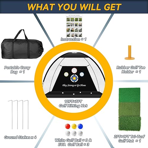Miniatura 7 de Melanther Golf Net, 10x7ft Golf Practice Net with Golf Mat, All in 1 Golf Nets for Backyard Driving Chipping Swing Training - Golf Netting with