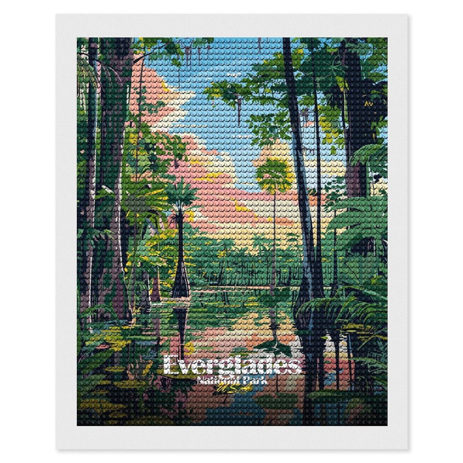 Junmoney Everglades National Park Illustration Diamond Painting Kit 16"x20", Easy Handmade Project, Cosy Home Accent, for Craft Lovers, Holiday Gift Idea