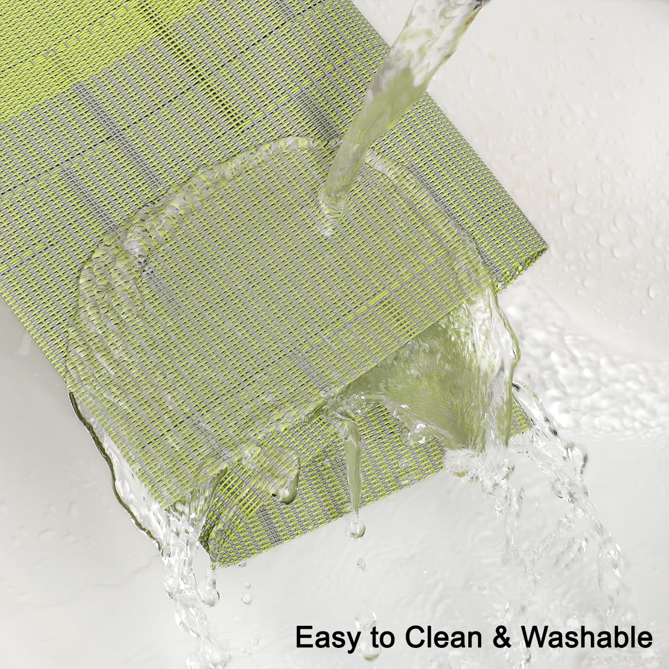 Chitomars Placemats Set of 8, Vinyl Woven Heat-Resistant Place Mats, Grey Grass Green - Image 4