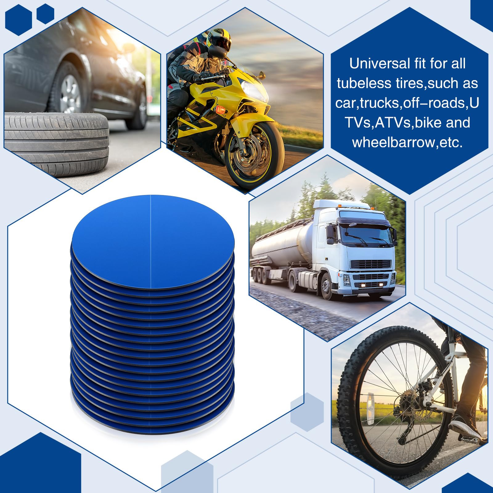 Zhengmy 40 Stück Reifenflicken, quadratisch, Reifen- und Schlauchflicken, Reifenreparaturwerkzeuge, Reifenflicken-Set für Fahrrad, Motorrad, Fahrzeug, Pannenreparatur (rund, 8,9 cm)