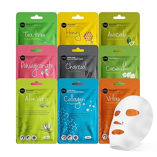 Celavi Essence - Mascarilla facial facial de papel para el cuidado de la piel de Corea, hidratante, paquete de 9 unidades (mezcla de 9)