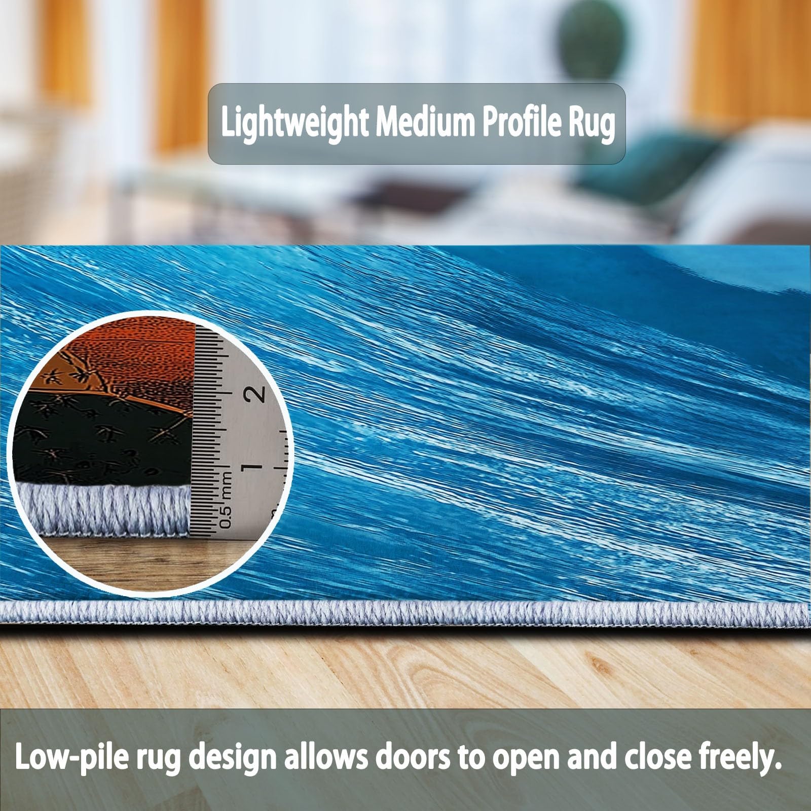 Nature Tapis de Salon, Bleu Antidérapant Lavable en Machine Tapis Flanelle Douce, Moquette Motif Flots pour Chambre Bureau Cuisine Decoration, 150x210 cm