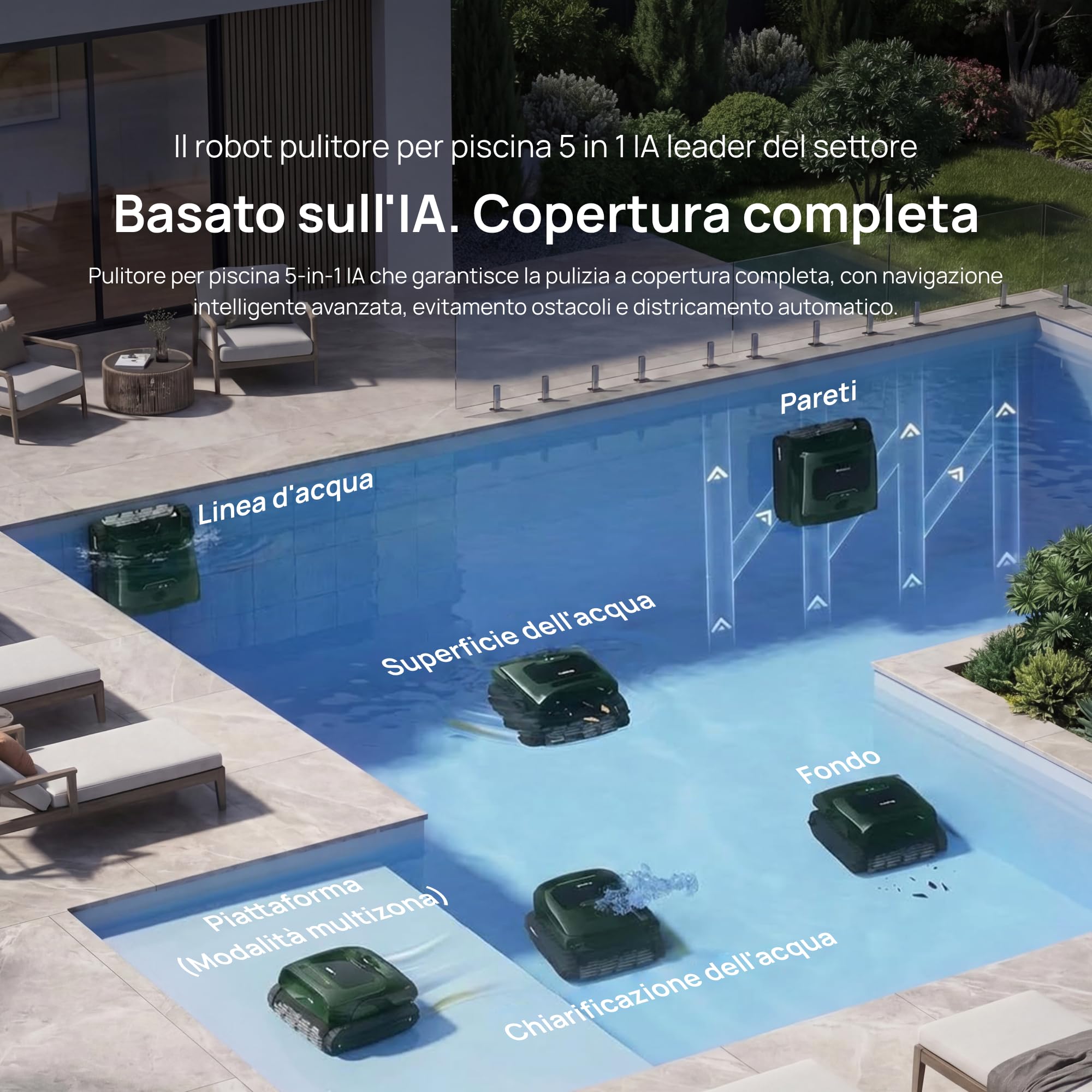 Beatbot AquaSense 2 Robot Piscina pareti e Fondo,Linea d'Acqua,Verde Bosco | Pulisce pavimento, pareti, superficie e chiarifica l'acqua.Posizionamento intelligente, Autonomia fino a 11 ore
