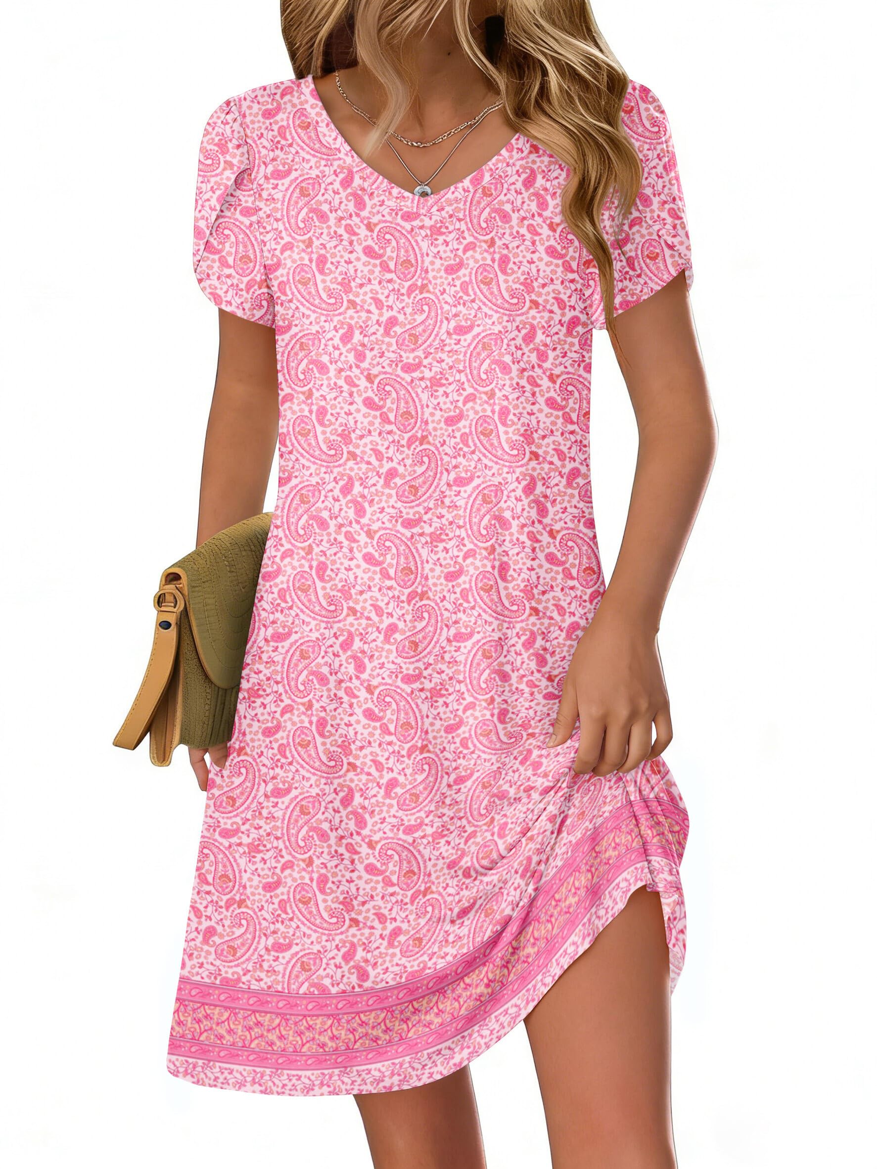 Zeagoo Womens Summer A-Line Dress with Pockets Mini Short Sleeve Dresses Flowy Beach Swing Dress 2026 Vacation Travel