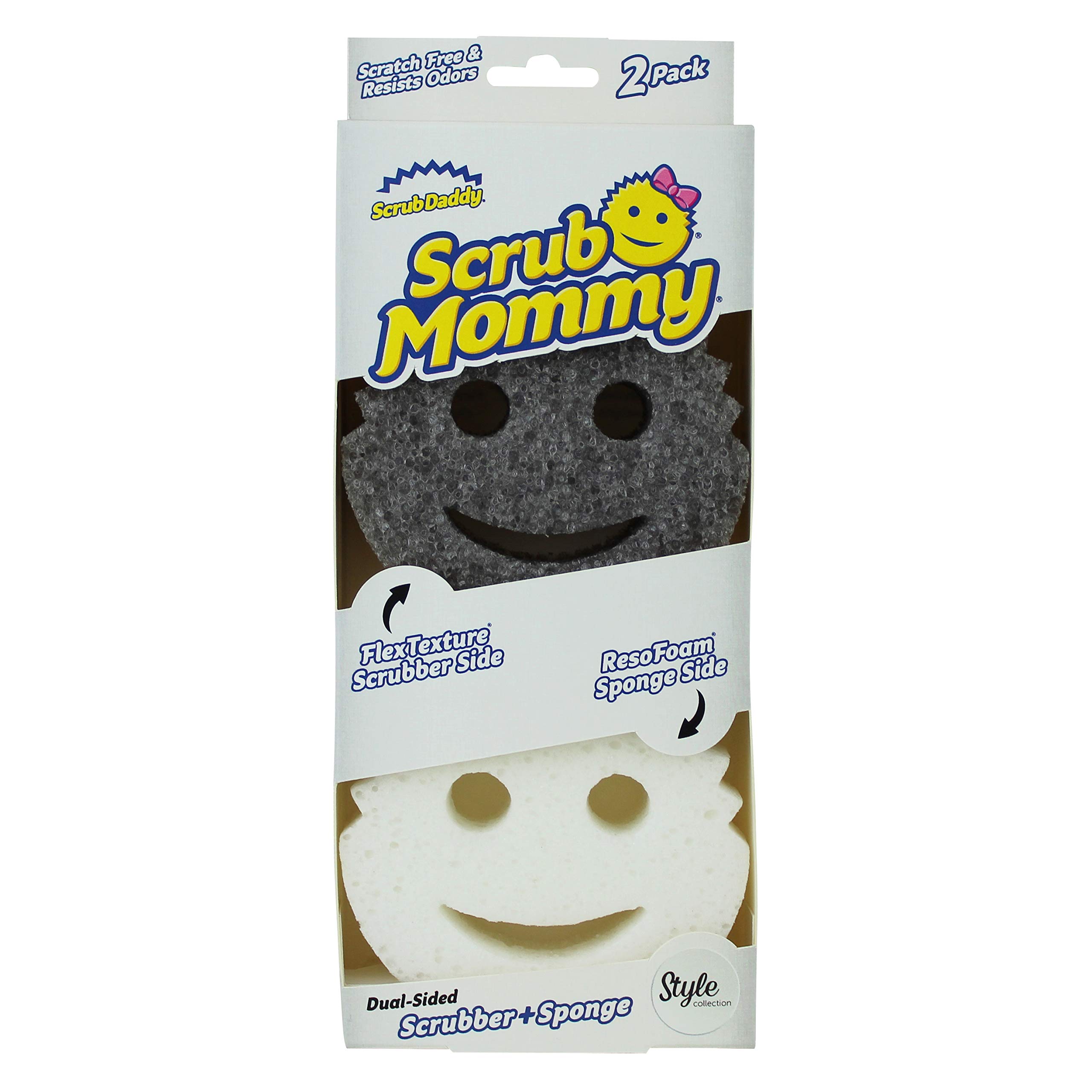 Scrub DaddyScrub Daddy Scrub Mommy Cleaning Sponges - Dual Sided Non Scratch Sponge Scourers, Smiley Kitchen Sponges for Dishwashing & Bathroom, FlexTexture Dish Scrubber Sponge, Style Twin Pack