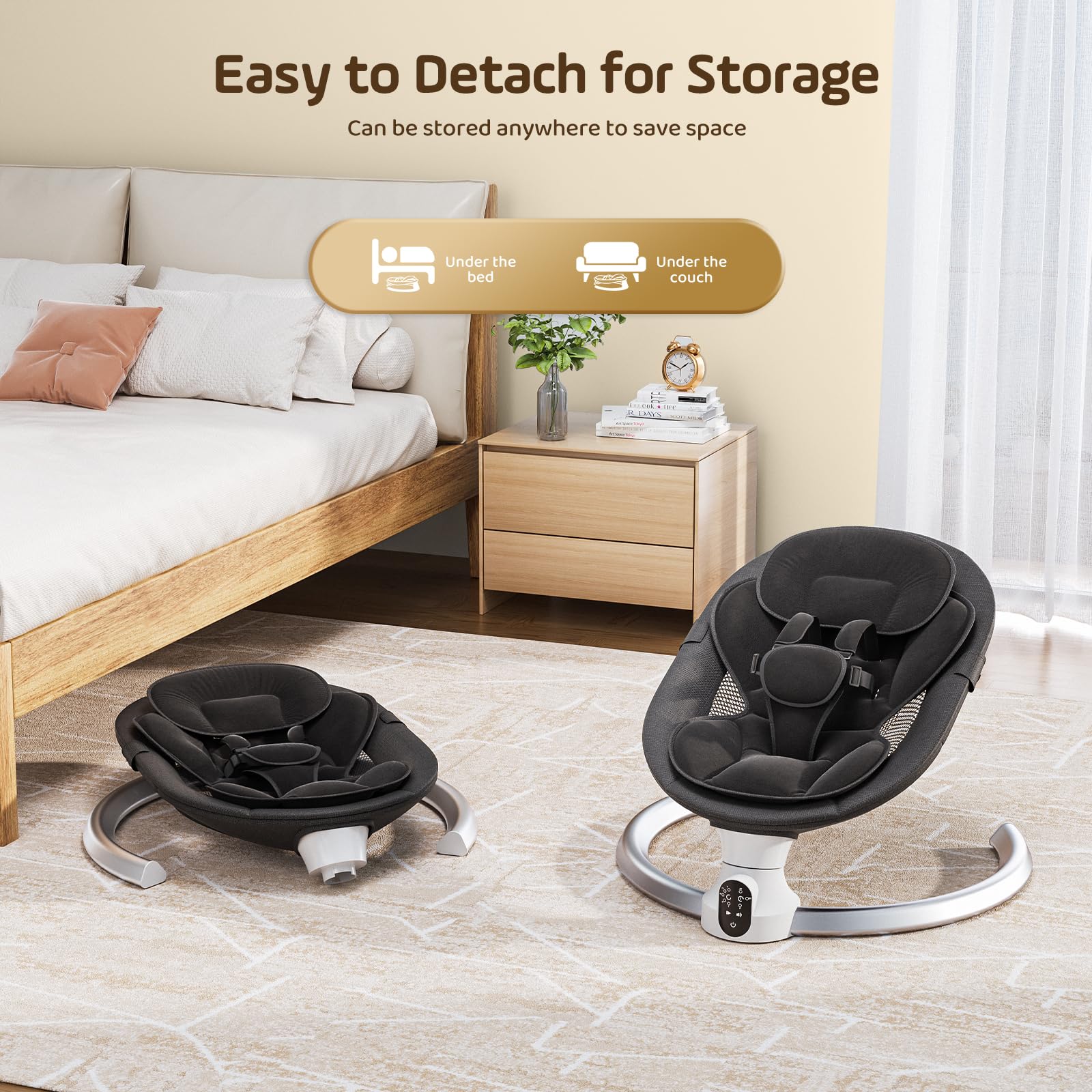 Transat Bébé Electrique – APP & Télécommande Balancelle Bébé Electrique, Balancelle pour Baby Avec 3 Minuteries, 5 Vitesses de Balançoire, 10 Musiques, Bluetooth Transat Baby (APP Noir)