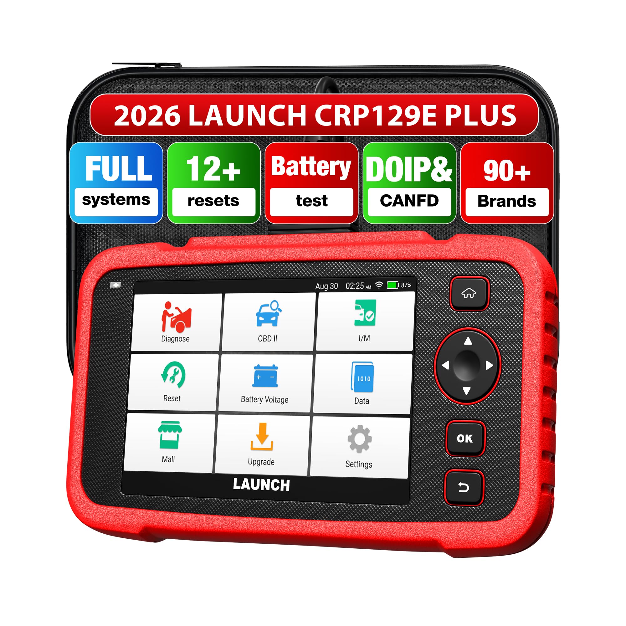 Launch CRP129e Plus OBD2 Herramienta de diagnóstico de Coche con Todos los Sistemas, 12+reinicio ABS/EPB/DPF/SAS/TPMS Reset/Equilibrio de batería/codificación de inyector/Aceite/válvula de Acelerador