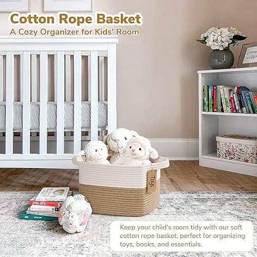 Miniatura 2 de Goodpick - Cesta de almacenamiento tejida para estantes, cesta de regalo vacía mediana con asas, cestas de mimbre cuadradas para juguetes de perro,
