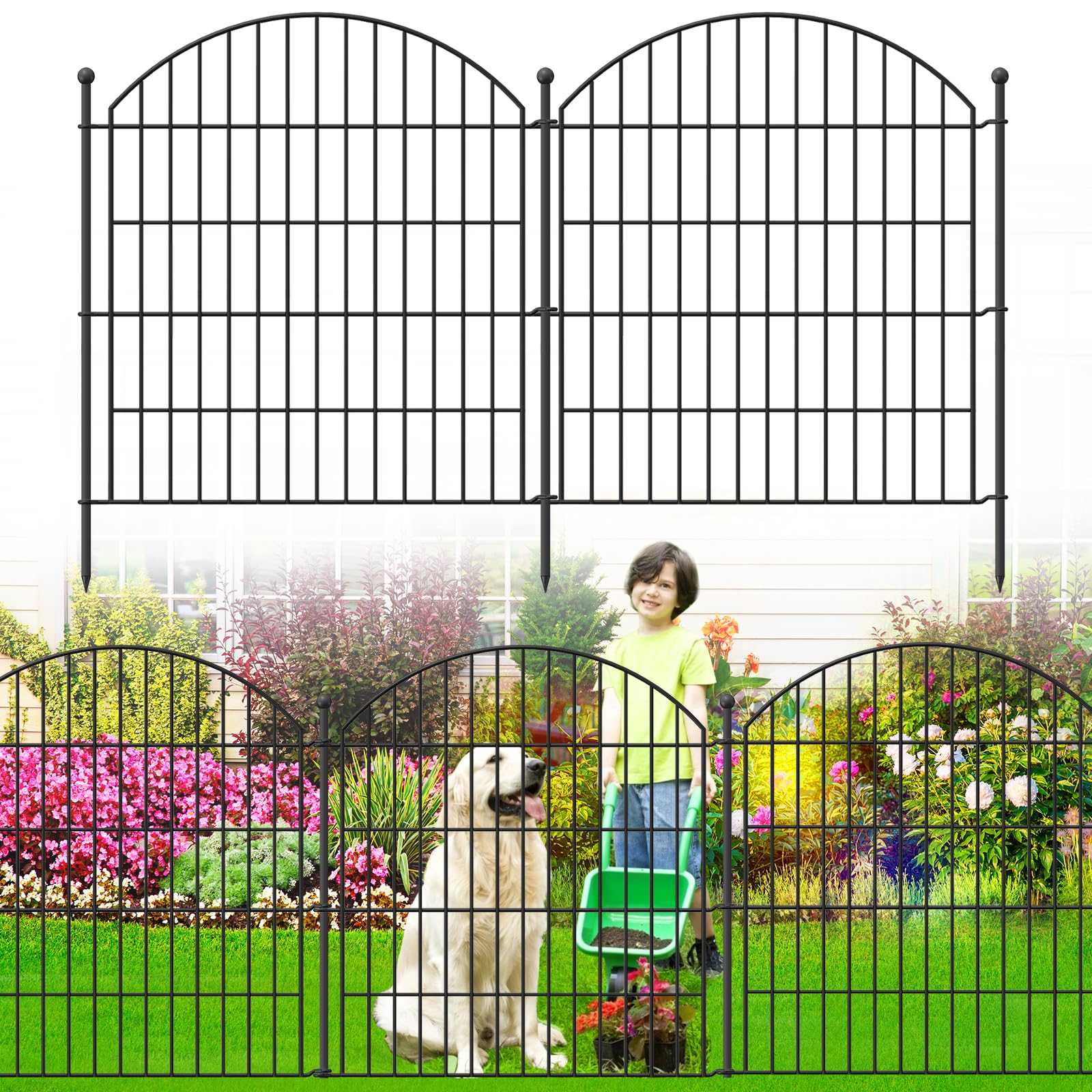 Decorative Garden Fence 32in (H) x24ft (L), 10 Pack No Dig Fence Animal Barrier for Dog, Arched Flower Bed Edging, Wire Border Panel Fencing for Yard Patio Outdoor Decor