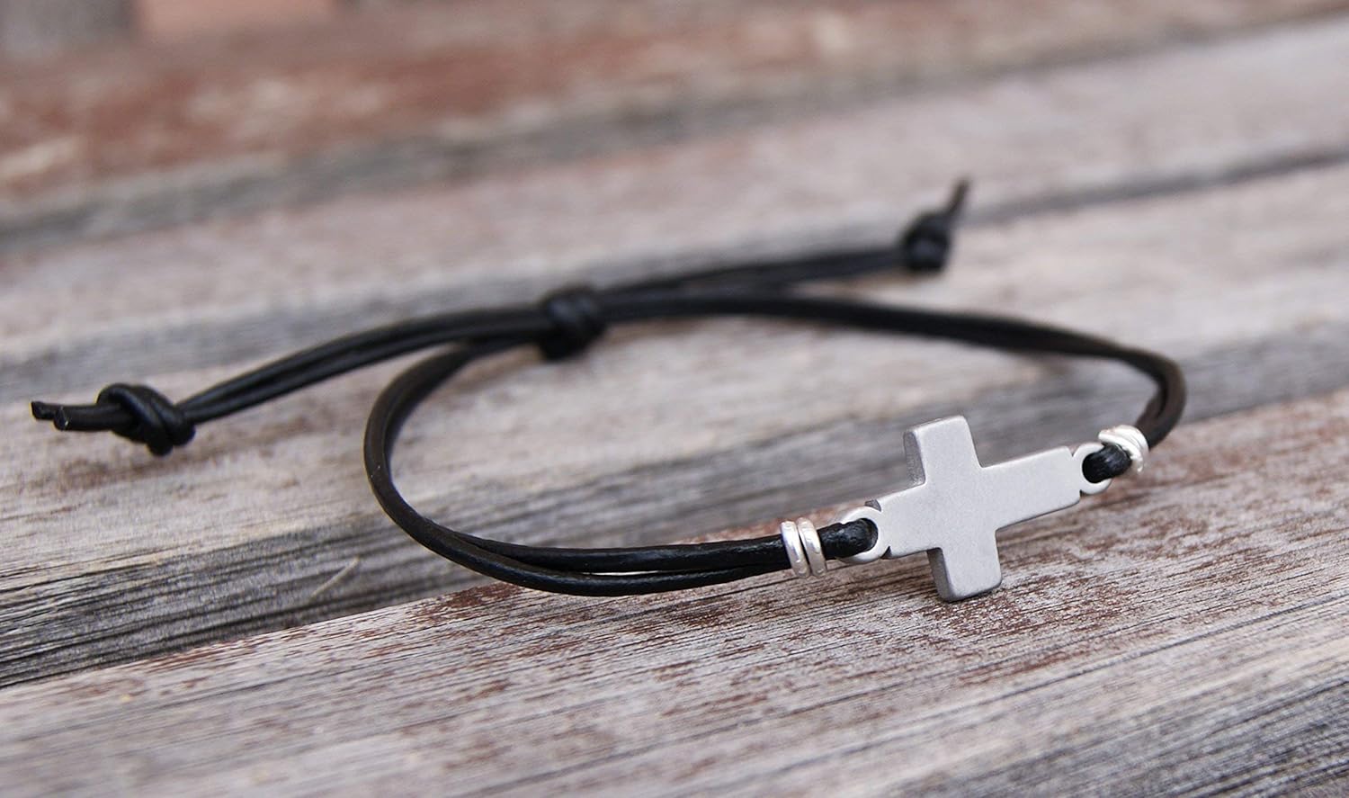 Christian Men's Leather Bracelet With Silver-tone Sideways Cross Thin Minimalist Cuff, Wristband Custom Handmade Christmas Gift - Image 8