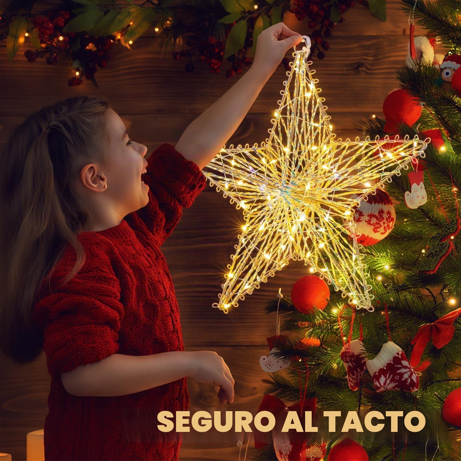 GlobaLink Estrella Interior Exterior, 2 Pc 60 LED Luces | Navidad Ventana por Batería Tridimensional Decoración Navidad Impermeable con Temporizador, 8 Modos