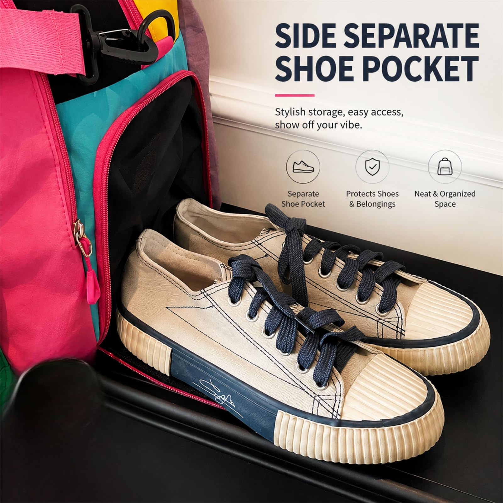 XXDML Sac de Voyage Couleur opamine avec Compartiment à Chaussures, Sac polochon Ultra léger en Nylon pour Hommes et Femmes, Sac Week-End avec Sangle pour Trolley pour Escapade en Avion.