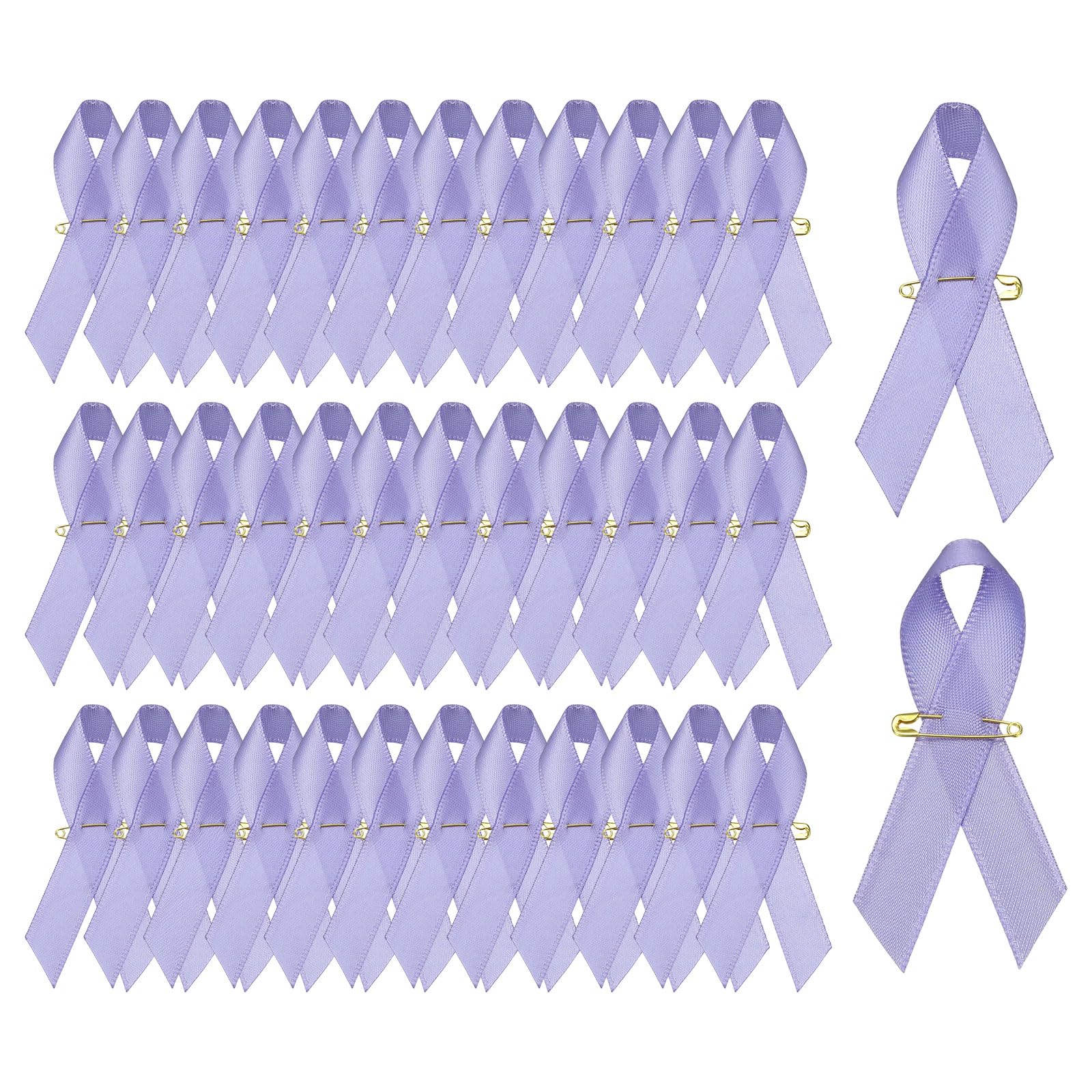 YELARXI Satin Awareness Ribbons, Satin Ribbon with Pins - Fitting for (Charity Public - Social Event - Party Event - Clothing Decoration) 100 Pcs & 3 Inch & Light Purple