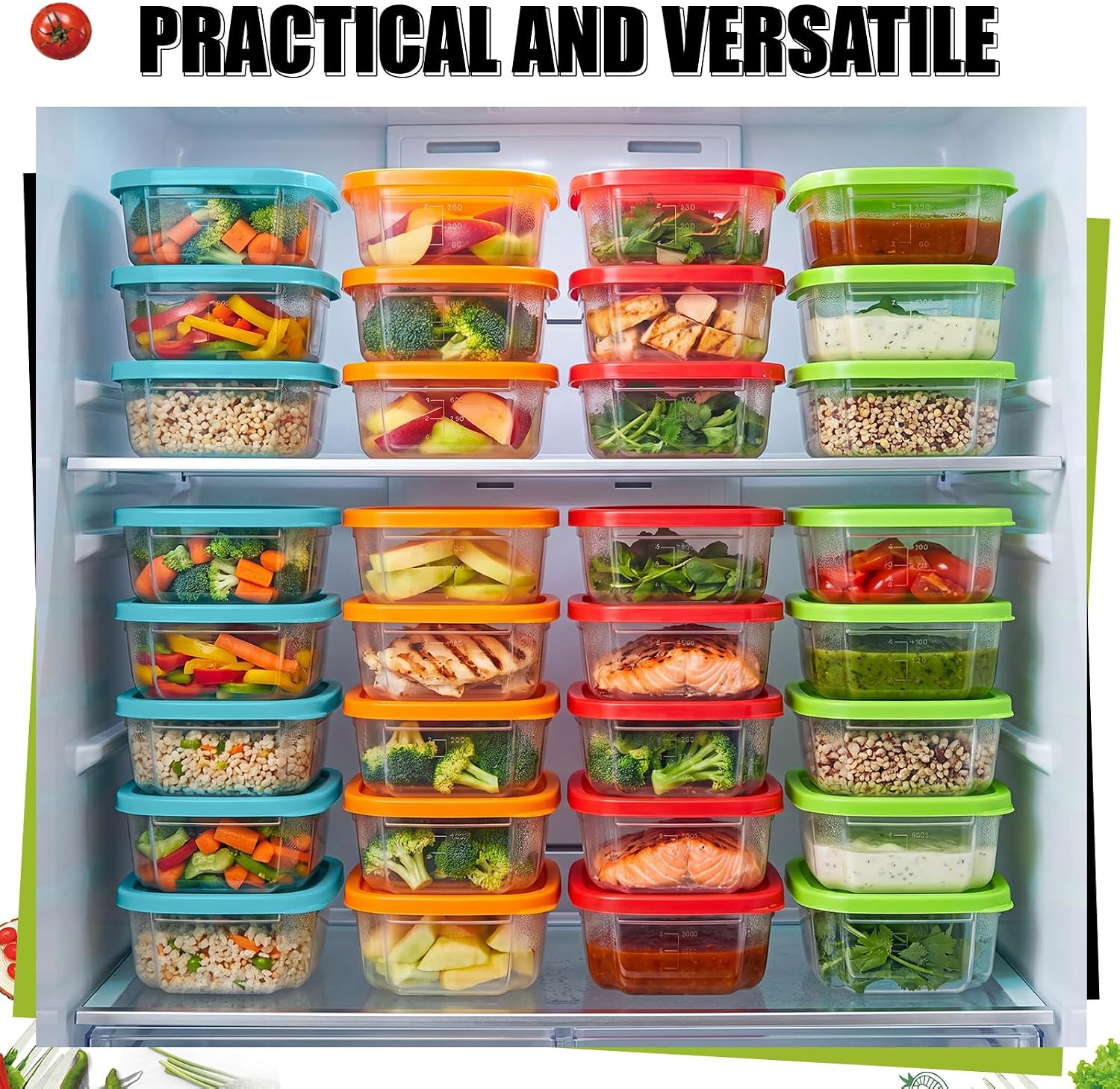 Blushtier 48 Pack 8oz Small Food Storage Containers with Lids Reusable Portion Control Snack Bowls for Meal Prep Dishwasher Safe Multicolor Square Tubs for Condiments Pantry Home Office Organization
