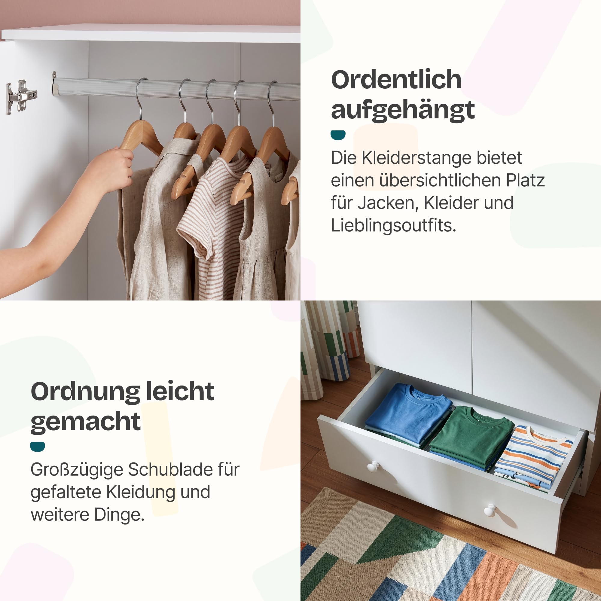 [en.casa] Kleiderschrank Kinder Beldinupp 123x60x40 cm Schublade Weiß