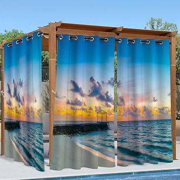 Blue Sea Outdoor Curtains for Patio Waterproof, Sky Clouds, Blackout Outside Curtains for Porch Gazebo Pergola Garden Cabana, 2 Panels W54 x L108 Inch, Privacy Light Blocking Drapes - B2