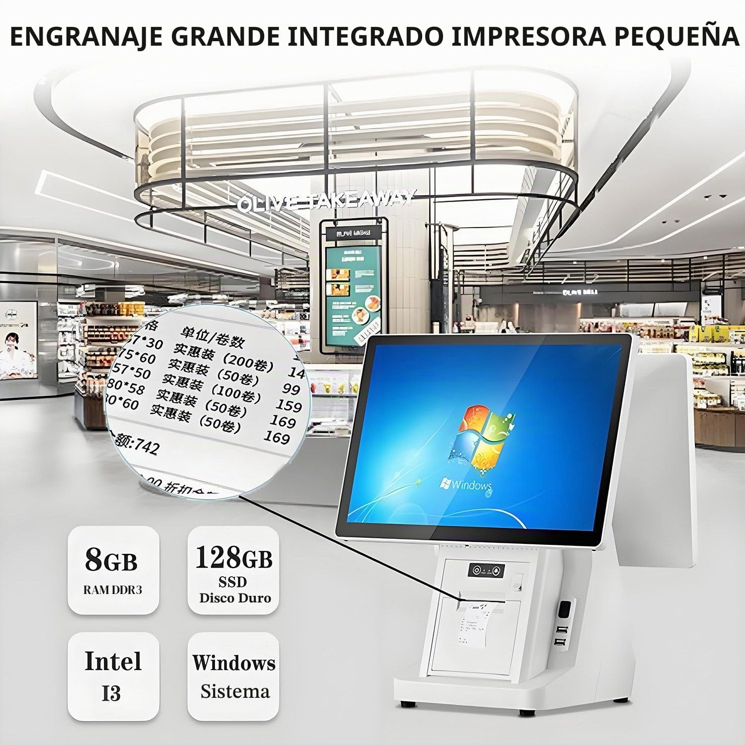 Sistemas TPV para restaurantes con Doble Pantalla táctil de 15,6 Pulgadas: Caja registradora Todo en uno para pequeños Negocios, 8 GB de RAM, 128 GB de SSD, Terminal de Pago para Tiendas