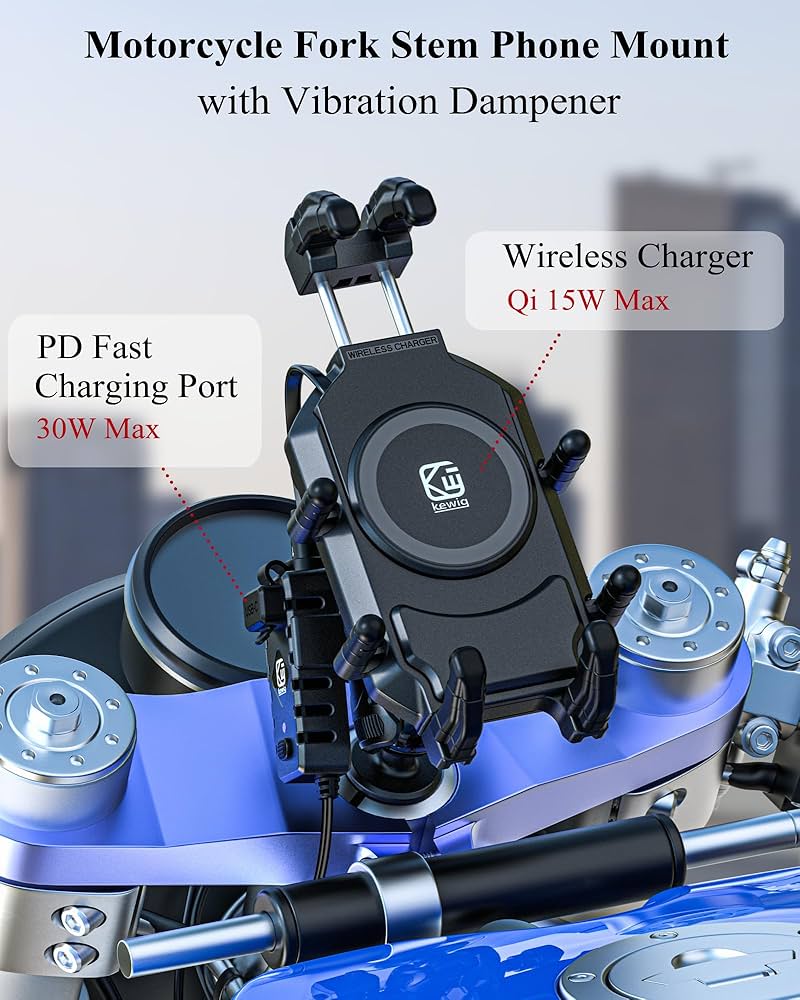 ケース Amazon.com: BRCOVAN Motorcycle Fork Stem Phone Mount with Qi 15W