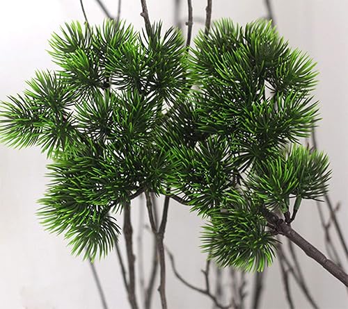 Miniatura 5 de Mistari - Paquete de 5 agujas de pino artificiales, ramas de pino en aerosol, vegetación falsa para jardín, boda, hogar, decoración al aire libre