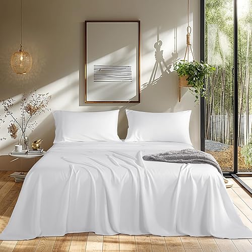 LBRO2M Juego de 4 sábanas de bambú 100% viscosa derivada de bambú, sábanas refrescantes de 1800 hilos, bolsillo profundo de 16 pulgadas, ropa de