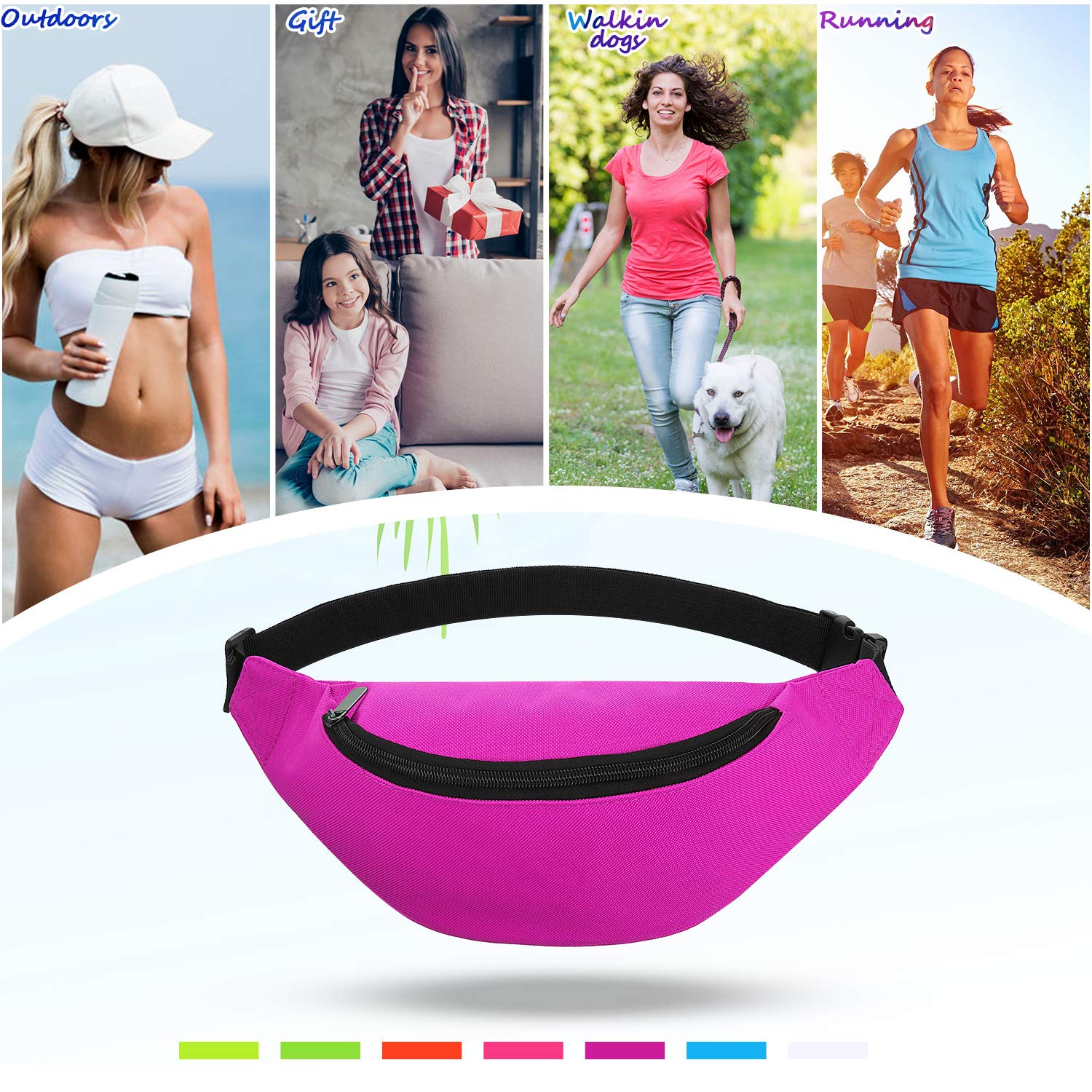Weewooday 7 Stück Neon Bauchtasche 80er Jahre Party Hüfttasche Verstellbare Taille 2 Reißverschluss Reise Laufen Bauchtasche für Rave Party Frauen