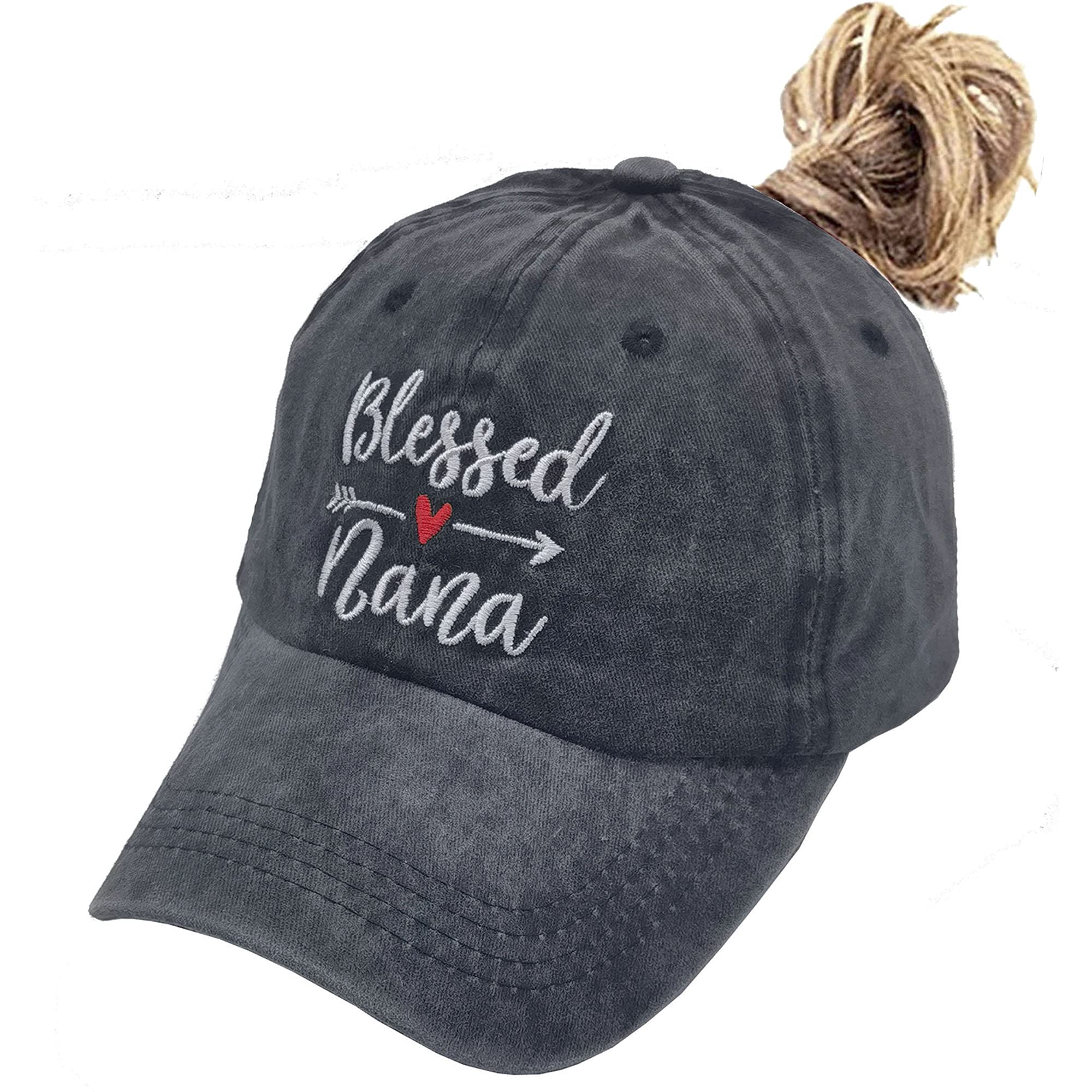 WaldealWomen's Bless Nana Ponytail Embroidered Adjustable Dad Hat Baseball Cap Black