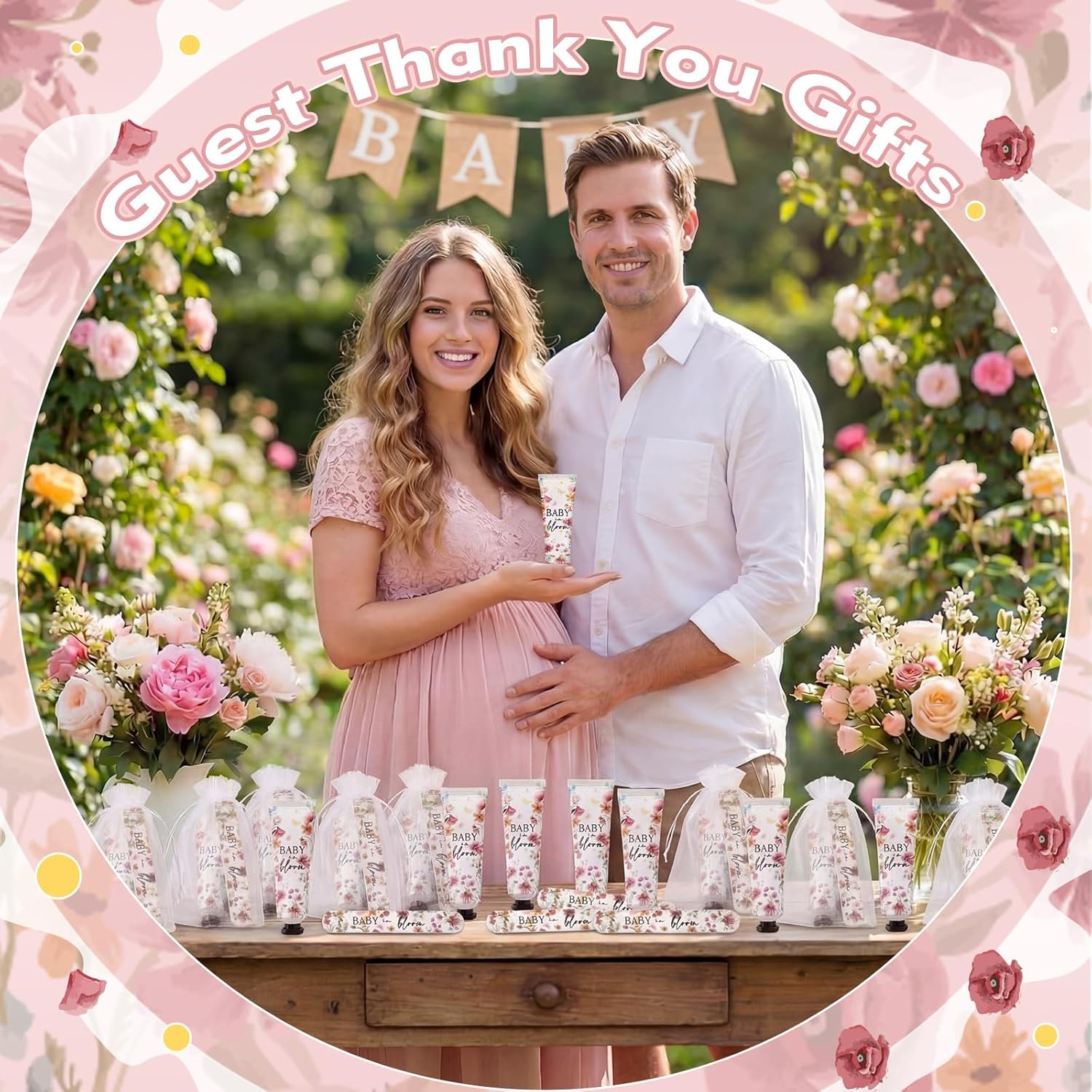 Landhoow 24 Sets/ 72 Pcs Baby in Bloom Baby Shower Hand Cream Nail File Gift Bulk Wildflower Favors for Guests Travel Size Thank You Gifts Organza Bags Birthday Decoration Souvenir for Winner Guests