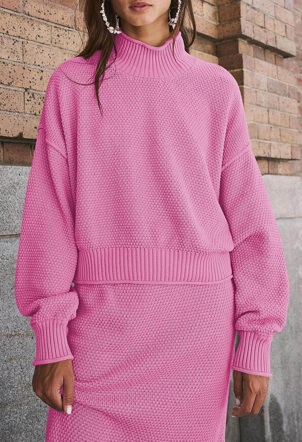 Pink Queen Women's 2 Piece Sweater Set Outfits Long Sleeve Oversized Top Bodycon Maxi Long Skirt Knit Dresses - Image 4