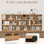10 Cube Storage Organizer, 4 Tier Open Bookcase, Modern Bookshelves and Bookcases, 41" Floor Standing Wooden Display Bookshelf for Living Room Bedroom Office (Natural, 47.5" x 9.5" x 41")