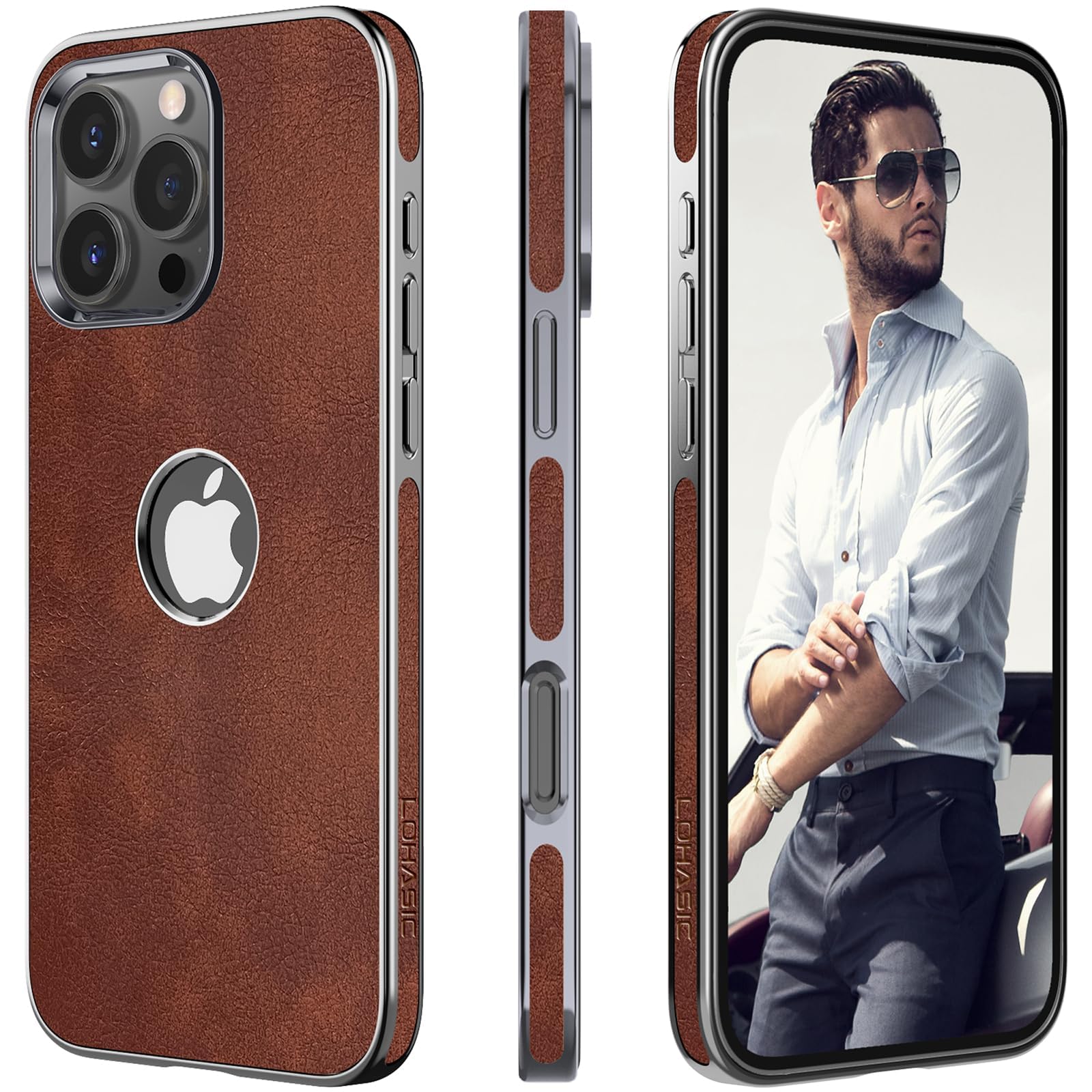LOHASIC for iPhone 16 Pro Max Case Leather – Slim Soft Designer Cover with Logo Cutout, Classic Aesthetic Minimalist iPhone16 Pro Max Case, Luxury