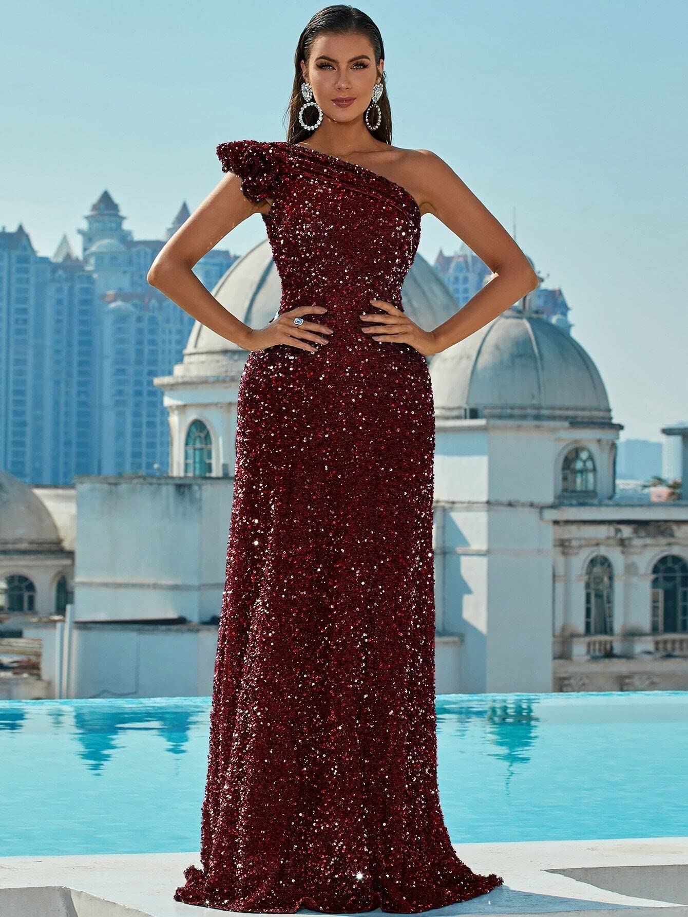 Amazon.com: One Shoulder Mermaid Hem Sequin Formal Dress (Color : Burgundy, Size : Large) : Amazon.com: One Shoulder Mermaid Hem Sequin Formal Dress (Color : Burgundy, Size : Large) :