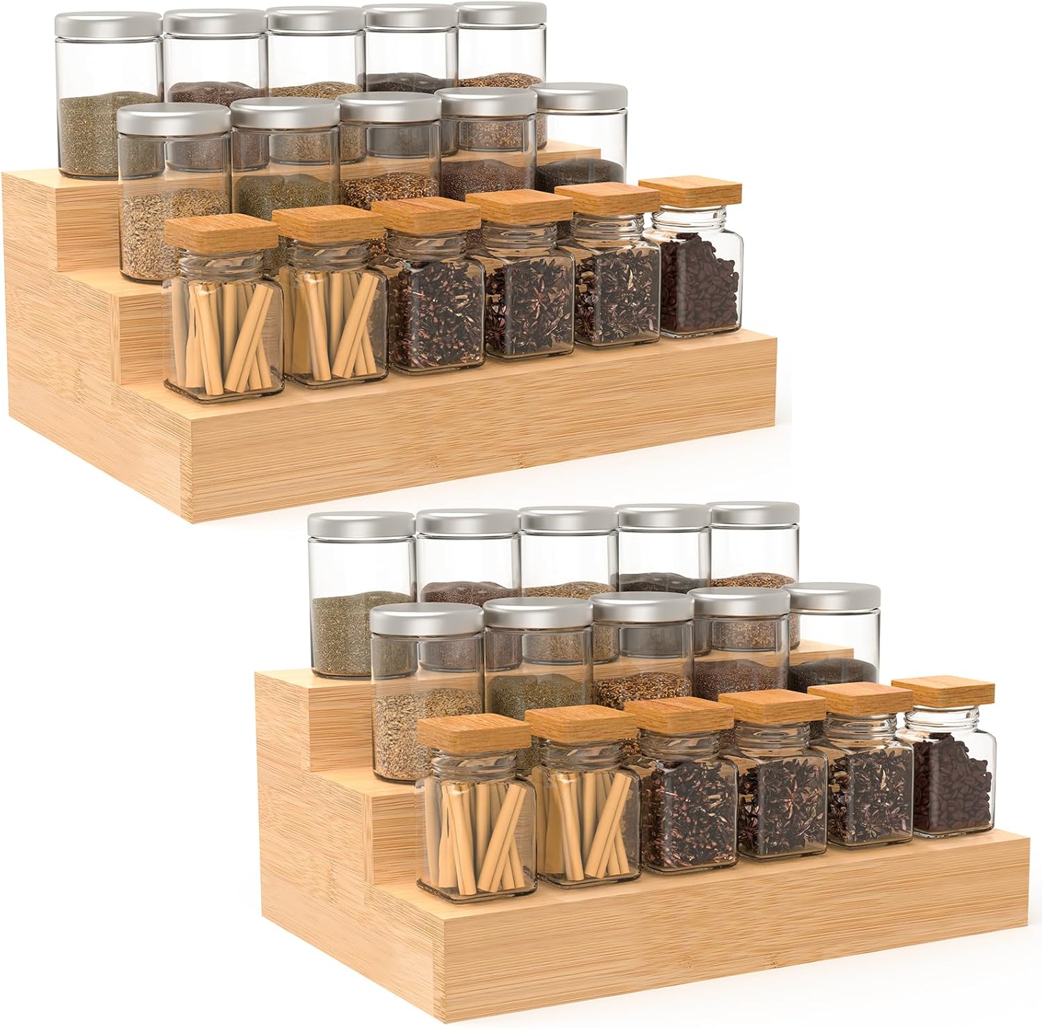 Amazon.com: Bambition 2 Pack Bamboo Spice Rack Organizer for Countertop ...