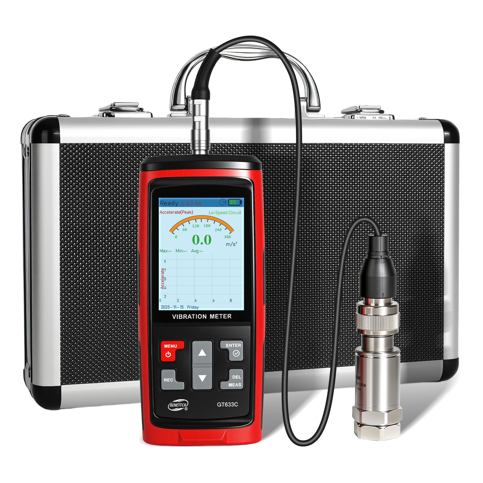 Portable Digital Vibration Meter, with TFT Smart Screen 397000 Data Storage for Accurate Measurement of Acceleration Velocity Displacement Frequency Temperature-image-35