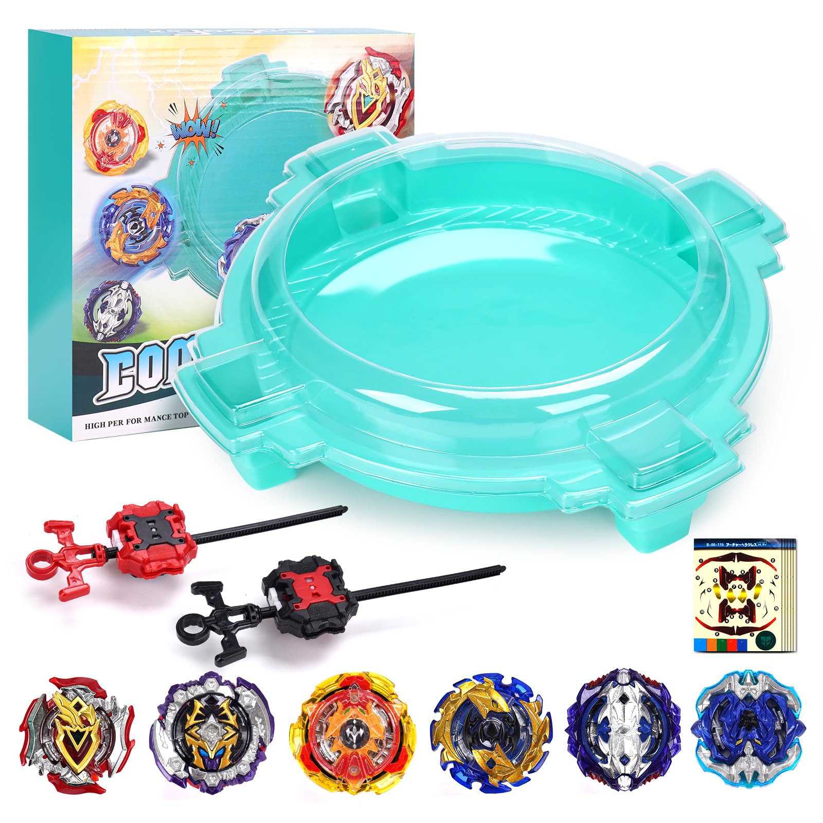 AIBREAY Stadium Burst Set - 6 Spinning Tops, 2 Launchers, 1 Arena, Battle Spinner Arena for 6+ Years Old Kids, High-Speed Action, Game Toy Gift for Boys