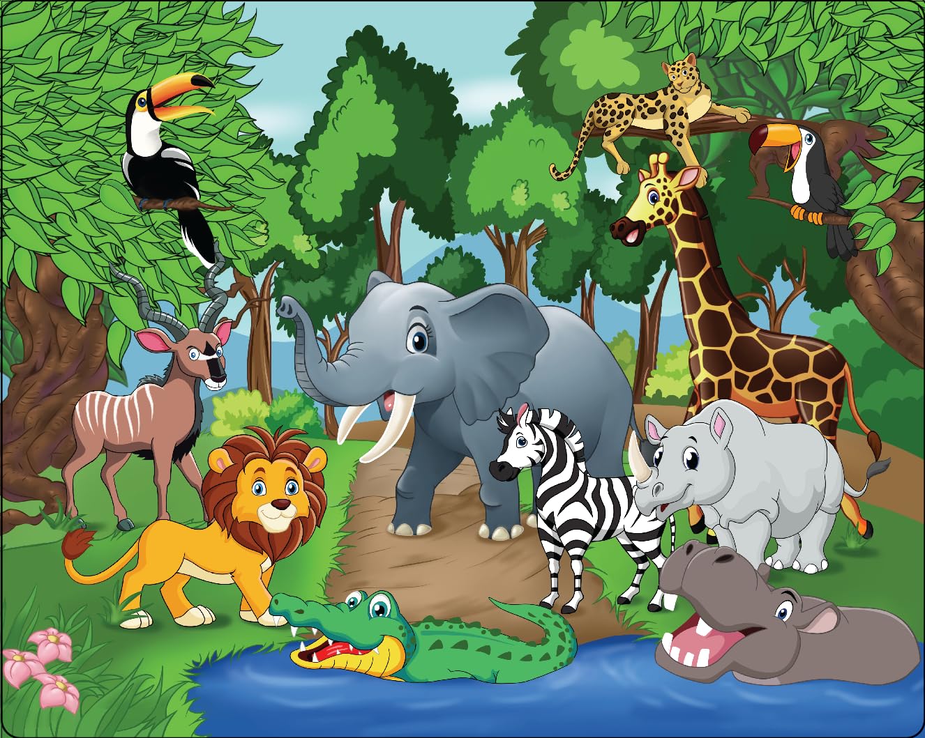 Puzzles for 3 year olds 50 Piece Jigsaw Puzzles Large Floor Jigsaw Puzzle Cute Friendly African Wild Animals Puzzle for 3+ year olds Kids Age 3-5 Birthday Gift