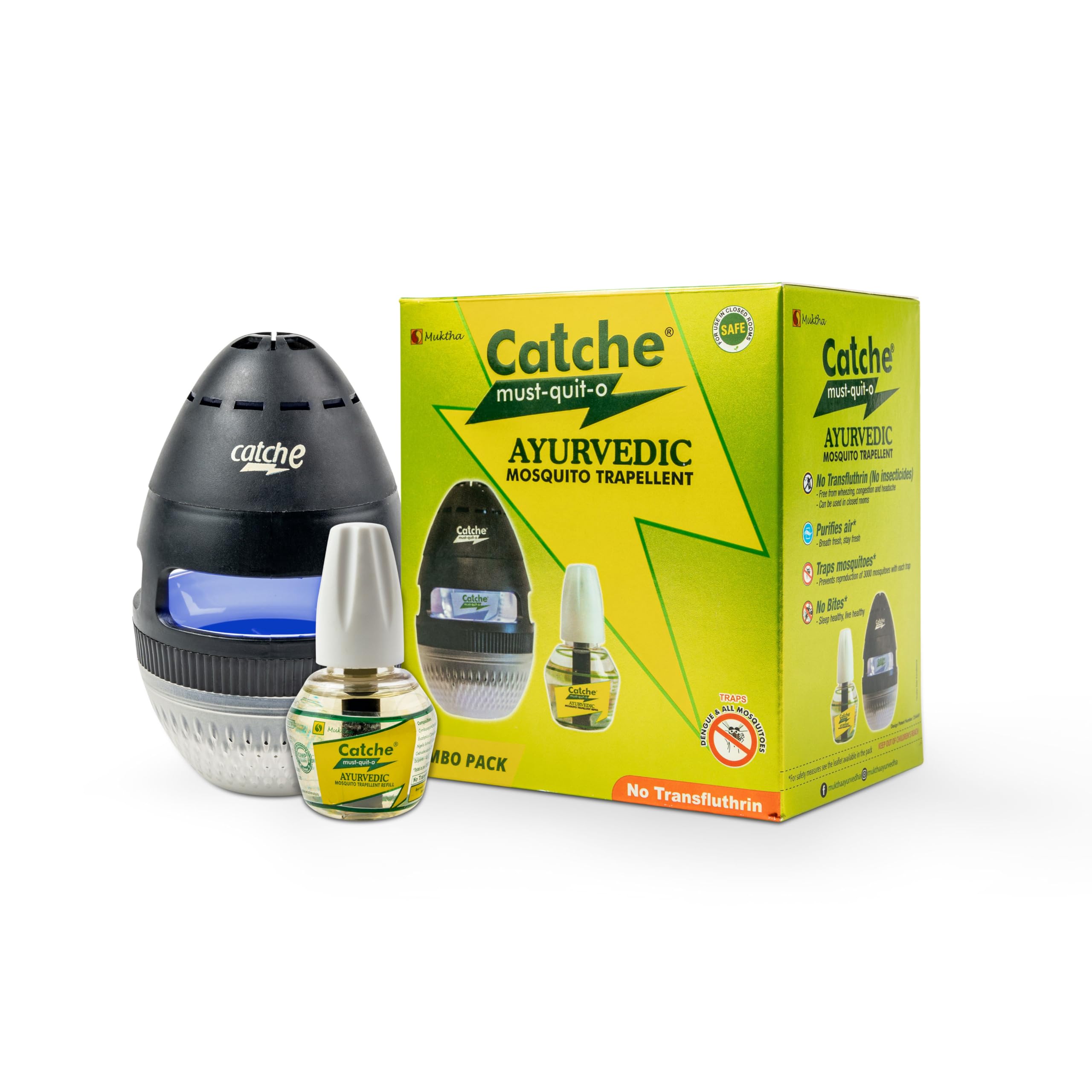 Catche Must-Quit-O Ayurvedic Mosquito Tra-Pe-Ll-Ent Combo (Machine 