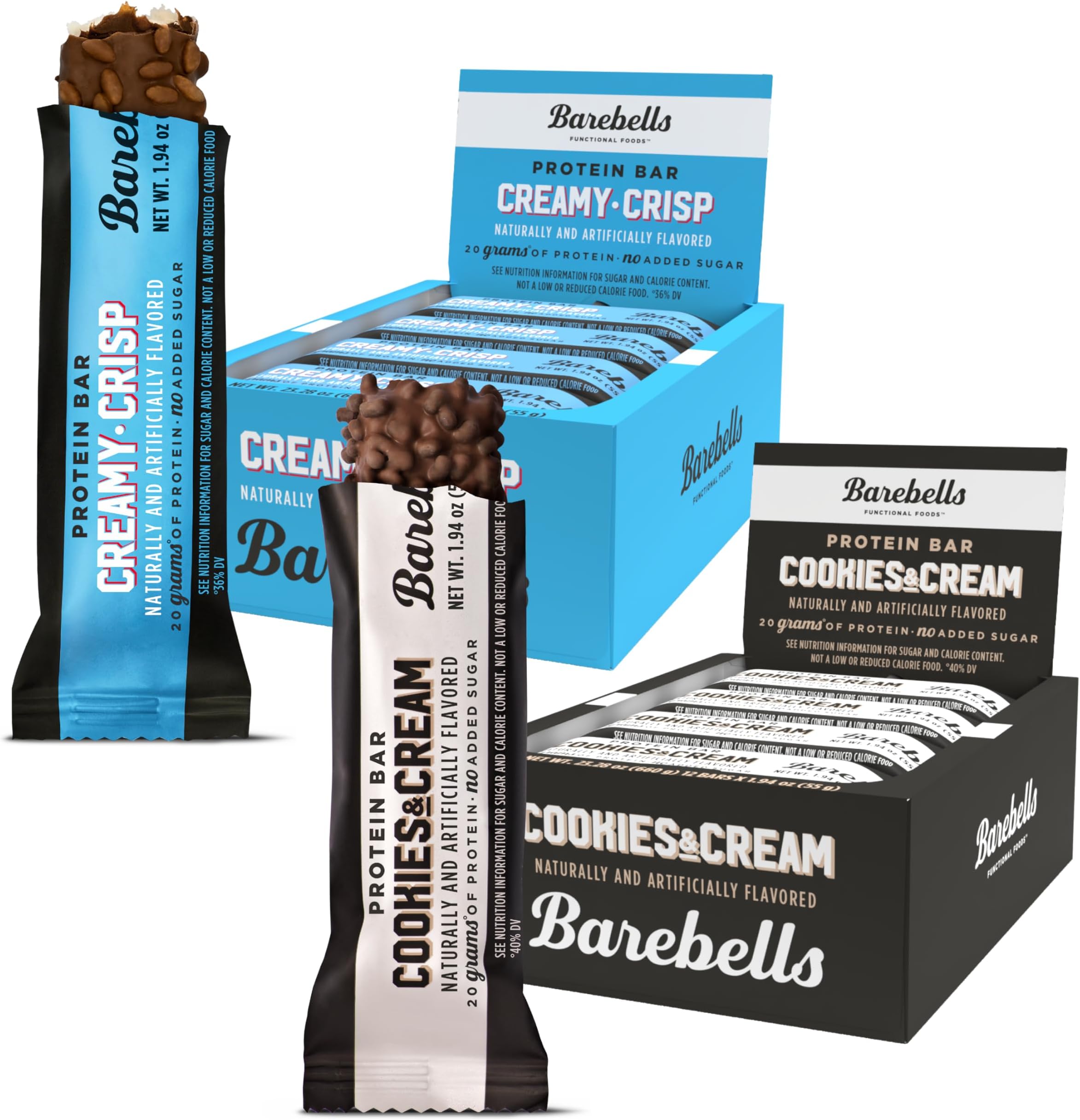 Protein Bars Combo Pack – 12 Creamy Crisp & 12 Cookies & Cream (24 bars total) – High Protein Snacks with 20g Protein & No Added Sugar – On-the-Go Breakfast or Post-Workout Treat