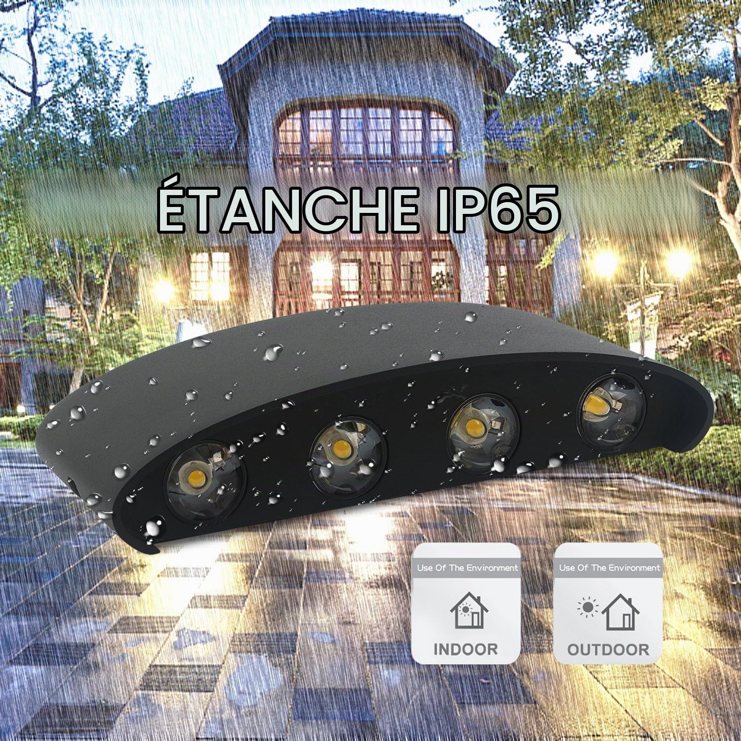Lampe Murale LED 8W Moderne Appliques Murales IP65 Étanche Applique Luminaire En Aluminium Up Down Décoratif Spot Lumière Nuit Lampe pour Salon Chambre Hall Escalier Pathway （Blanc chaud）